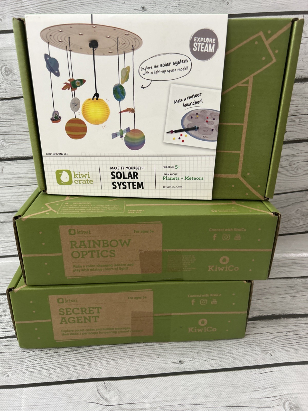 Lot 3 Kiwi Crates NEW Ages 9-14 Solar System Rainbow Optics Secret Agent STEM