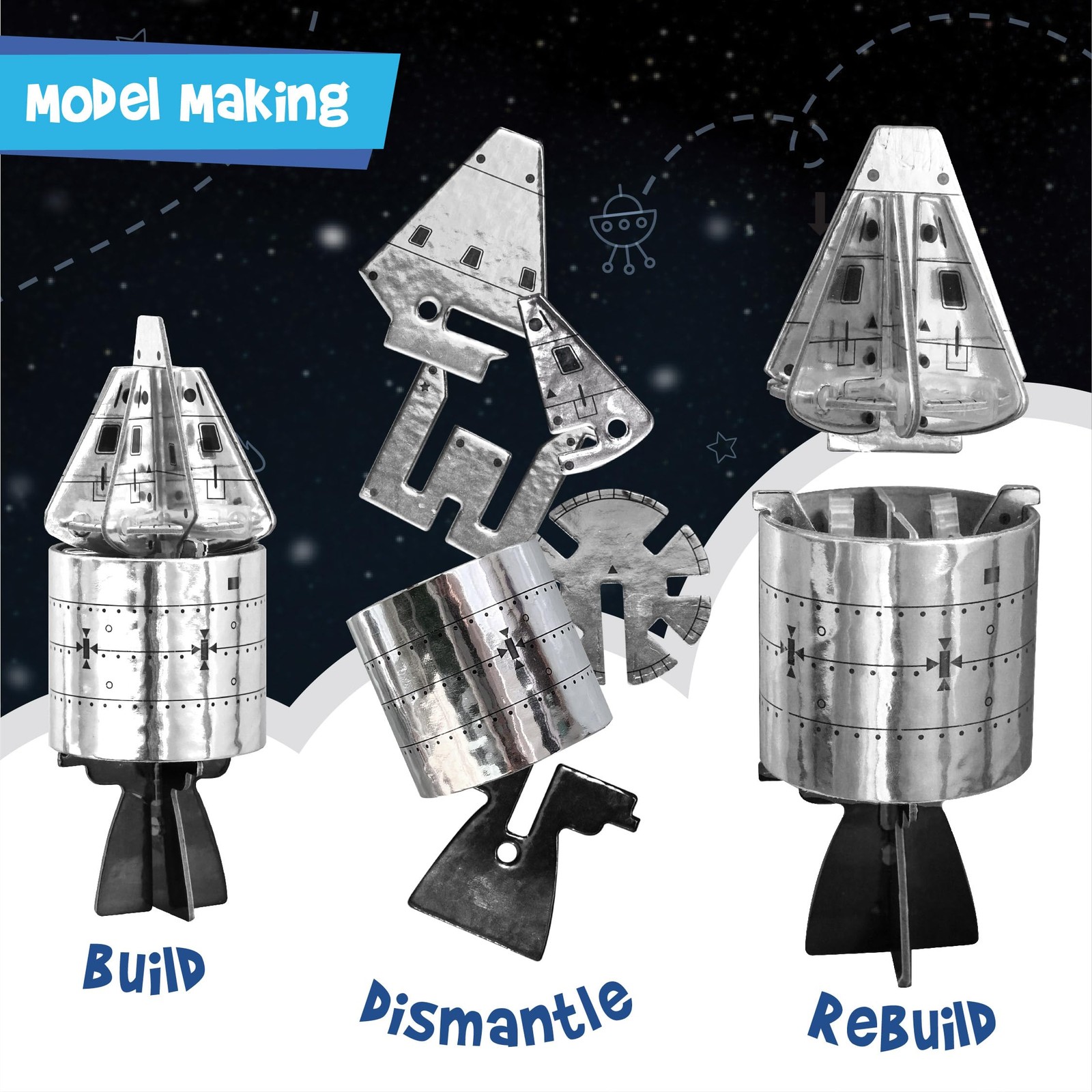 Imagimake Mapology Man’s Journey to Moon | NASA Large, Silver, Black, White