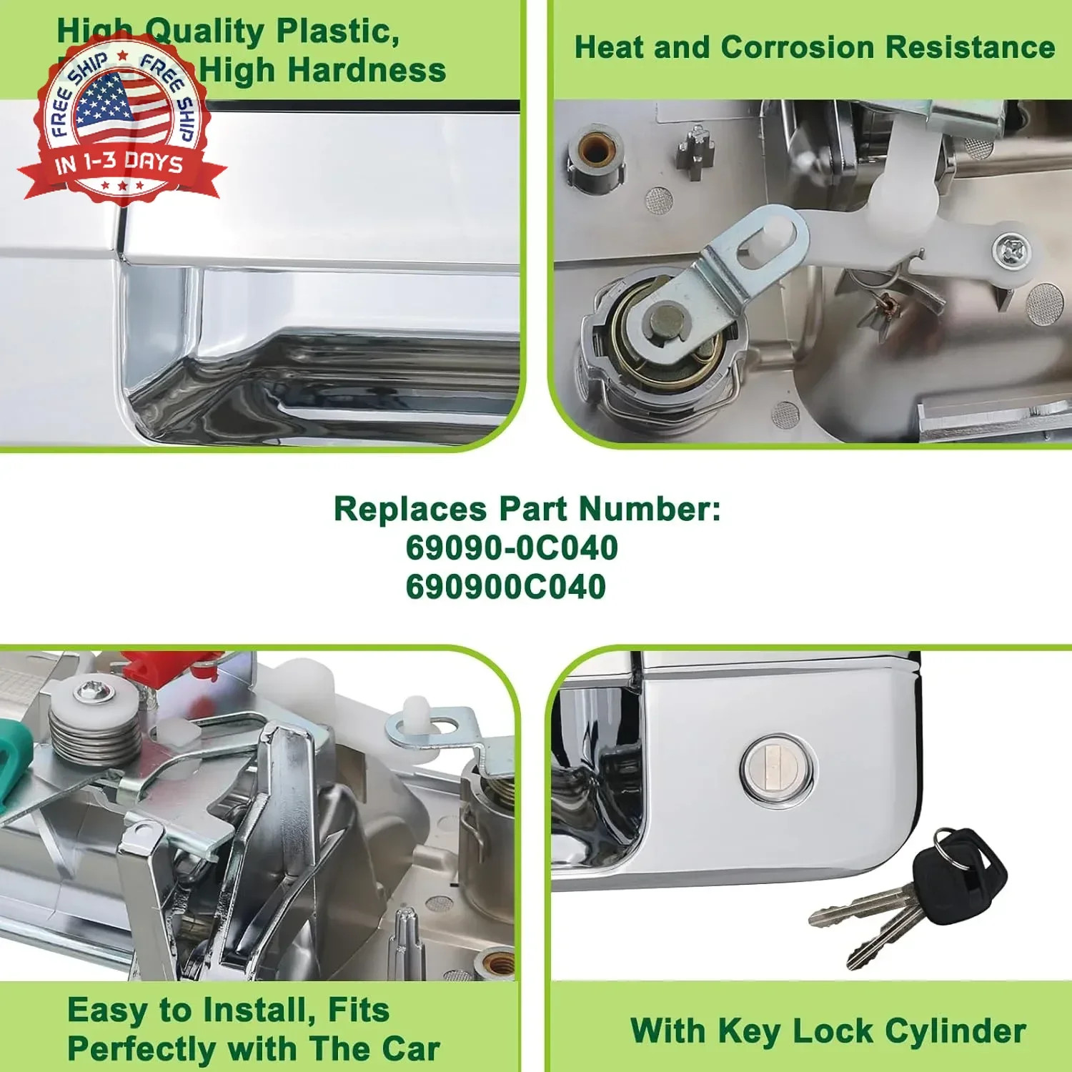 Chrome Tailgate Handle Liftgate Latch Handle with Key Lock Cylinder fit for 2007