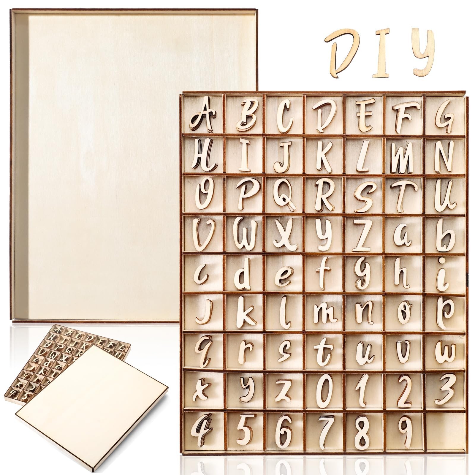 248 Pcs Unfinished Wooden Alphabet Letters & Numbers Set with Storage Box – Educ