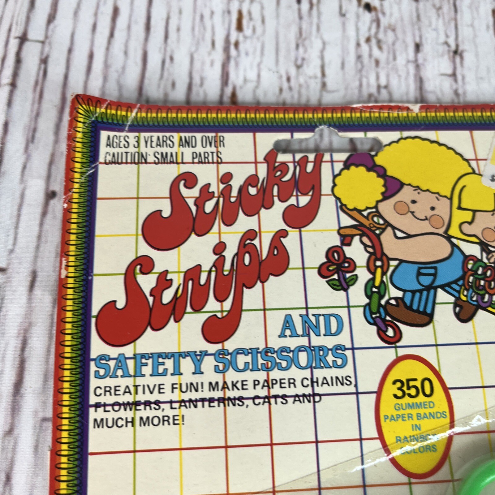Vtg Kids Sticky Strips & Safety Scissor Set NOS Paper Craft 80s Jax 350 Bands