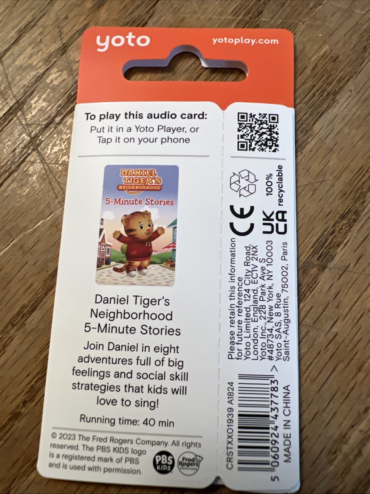 YOTO AUDIO CARD DANIEL TIGER’S NEIHGBORHOOD 5 MINUTE STORIES Kids 40 Min Run NEW