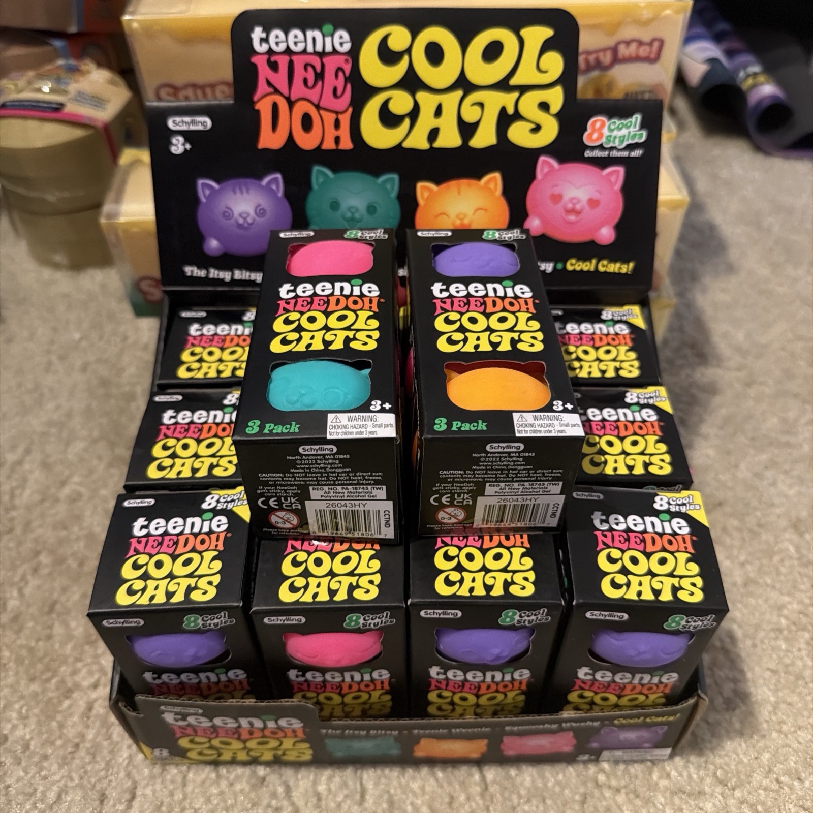Authentic Schylling Teenie Nee Doh Cool Cats 3 Pack Squeeze Sensory Toy NeeDoh