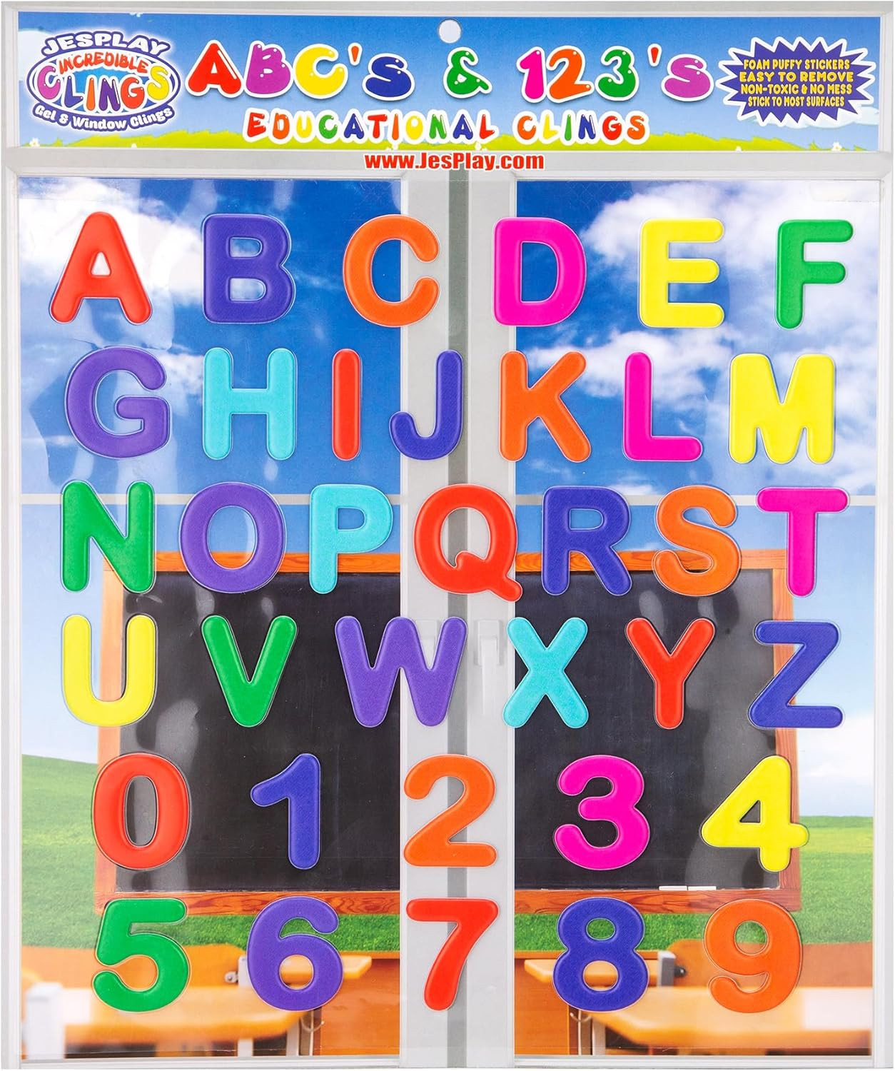 Alphabet Letters & Numbers – 36 Piece Reusable Window Stickers Gels & Decals – F