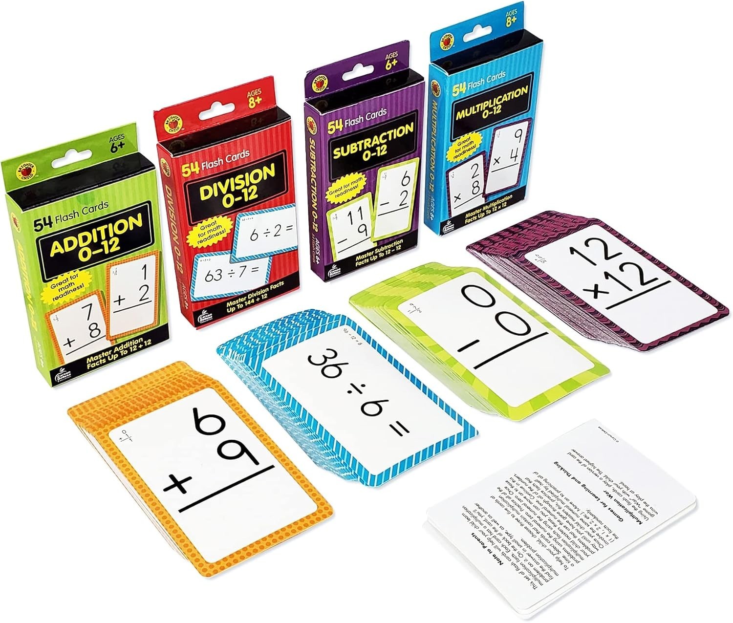 Carson Dellosa 4-Pack Math Flash Cards for Kids Ages 4-8, 211 Addition and Subtr