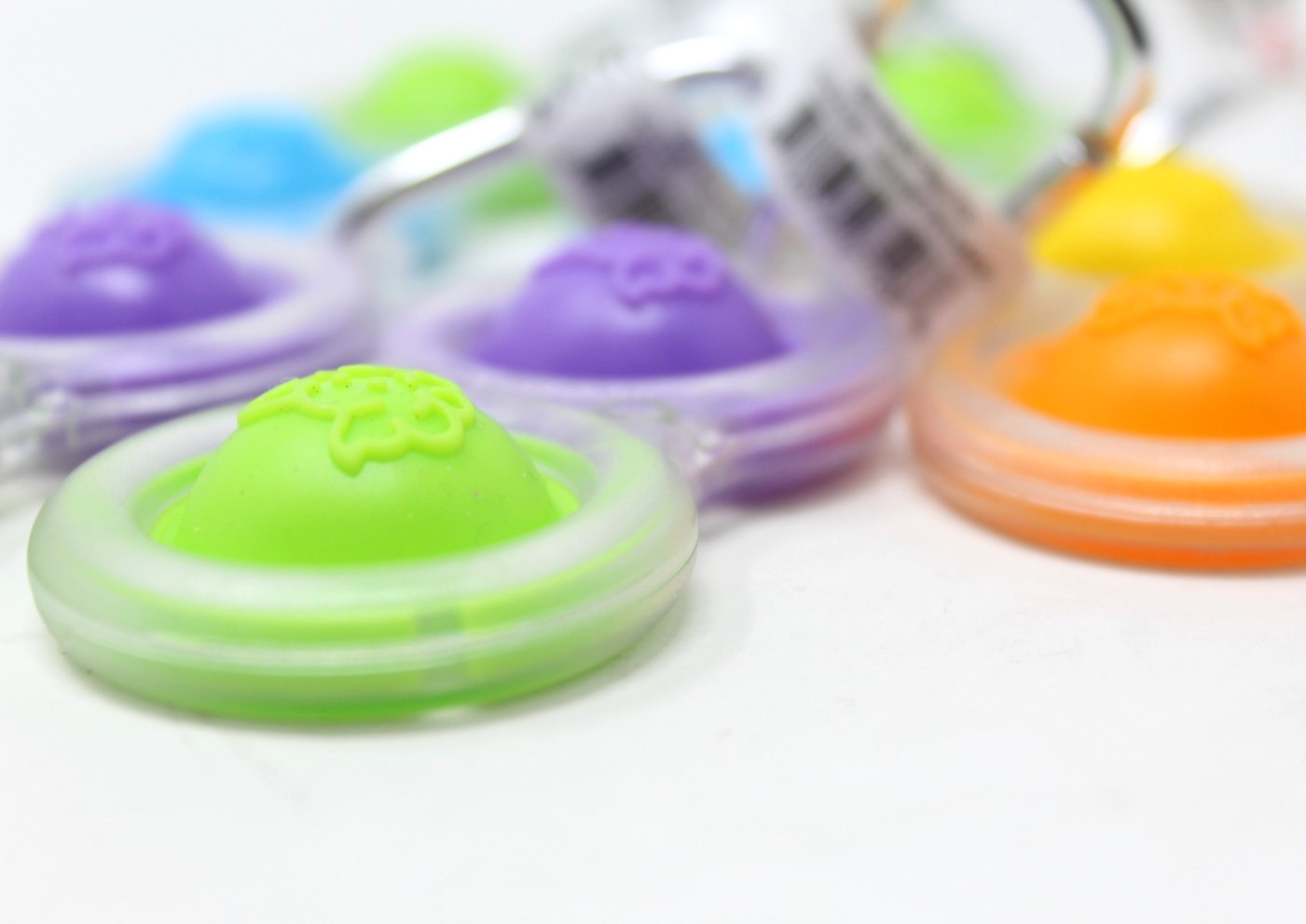6 Fat Brain Toys Simpl Dimpl , Popping Fidget Keychain Clear Blue Green Orange..