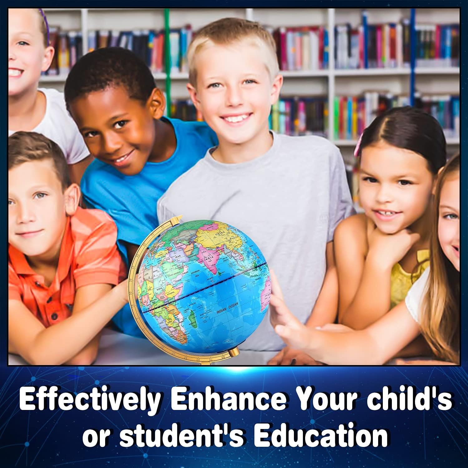 Illuminated 7-In-1 World Globe with Wooden Stand and LED for All Ages