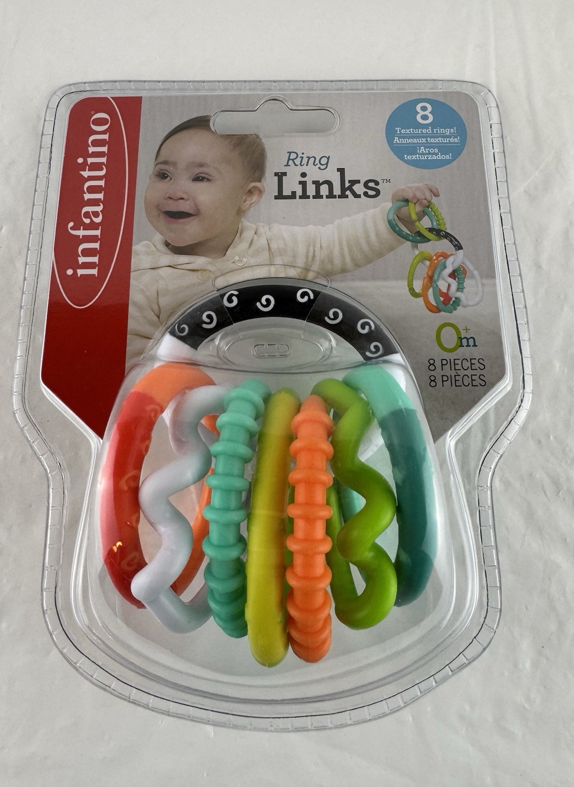 Infantino Ring Links Teether Set ~ 8 Textured Pieces ~ Stroller & Car Seat Toy