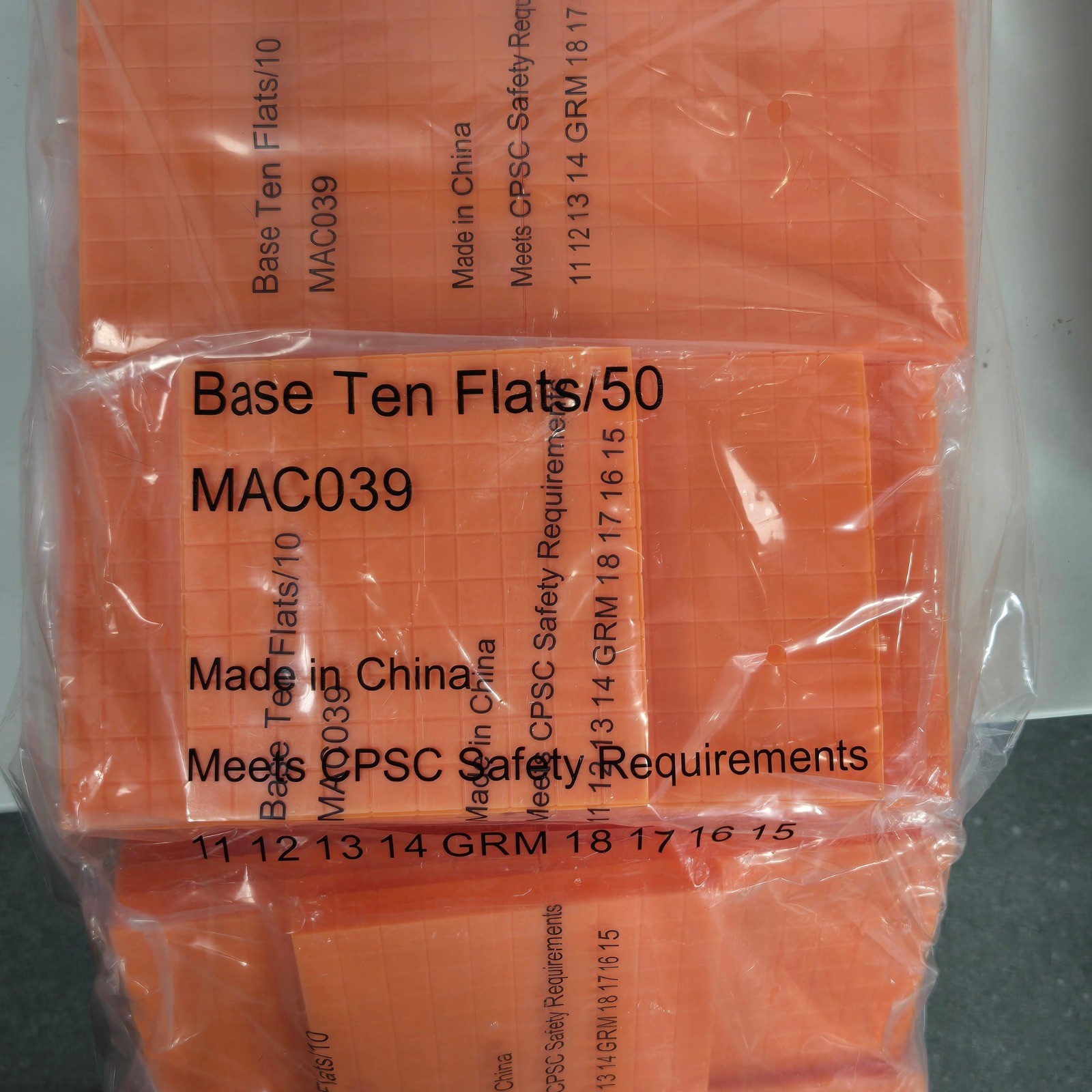 Base Ten Flats 50 Pack Orange Math Manipulatives Place Value MAC039 Bulk Set