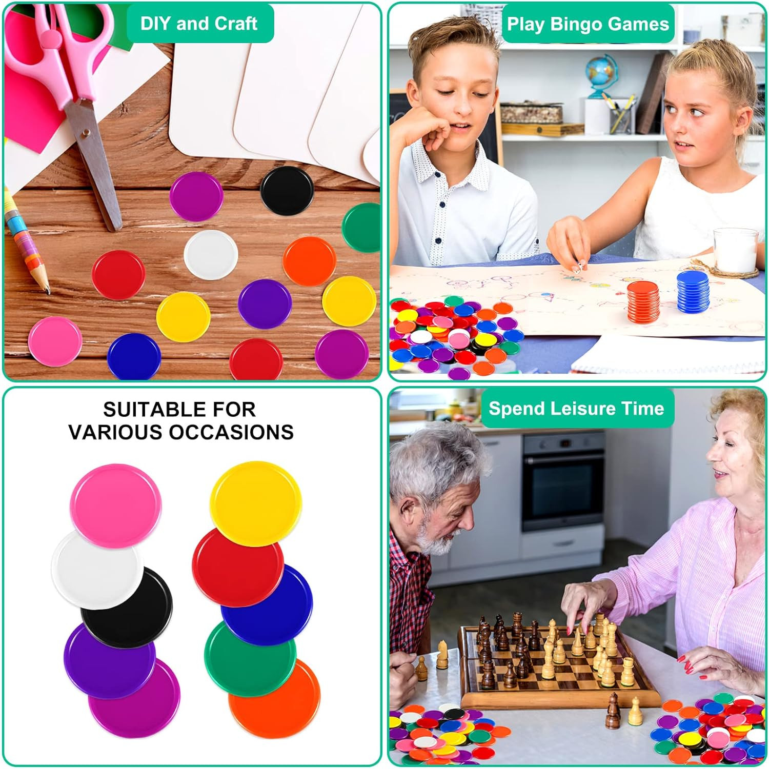 500 Pieces 1 Inch Bingo Chips Bulk, 10 Colors Bingo Markers for Math Practice, P