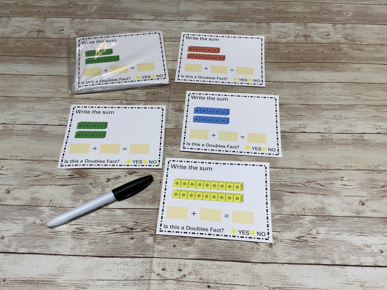 Doubles Facts Addition – Math Center – Dry Erase – 30 Laminated Activity Cards