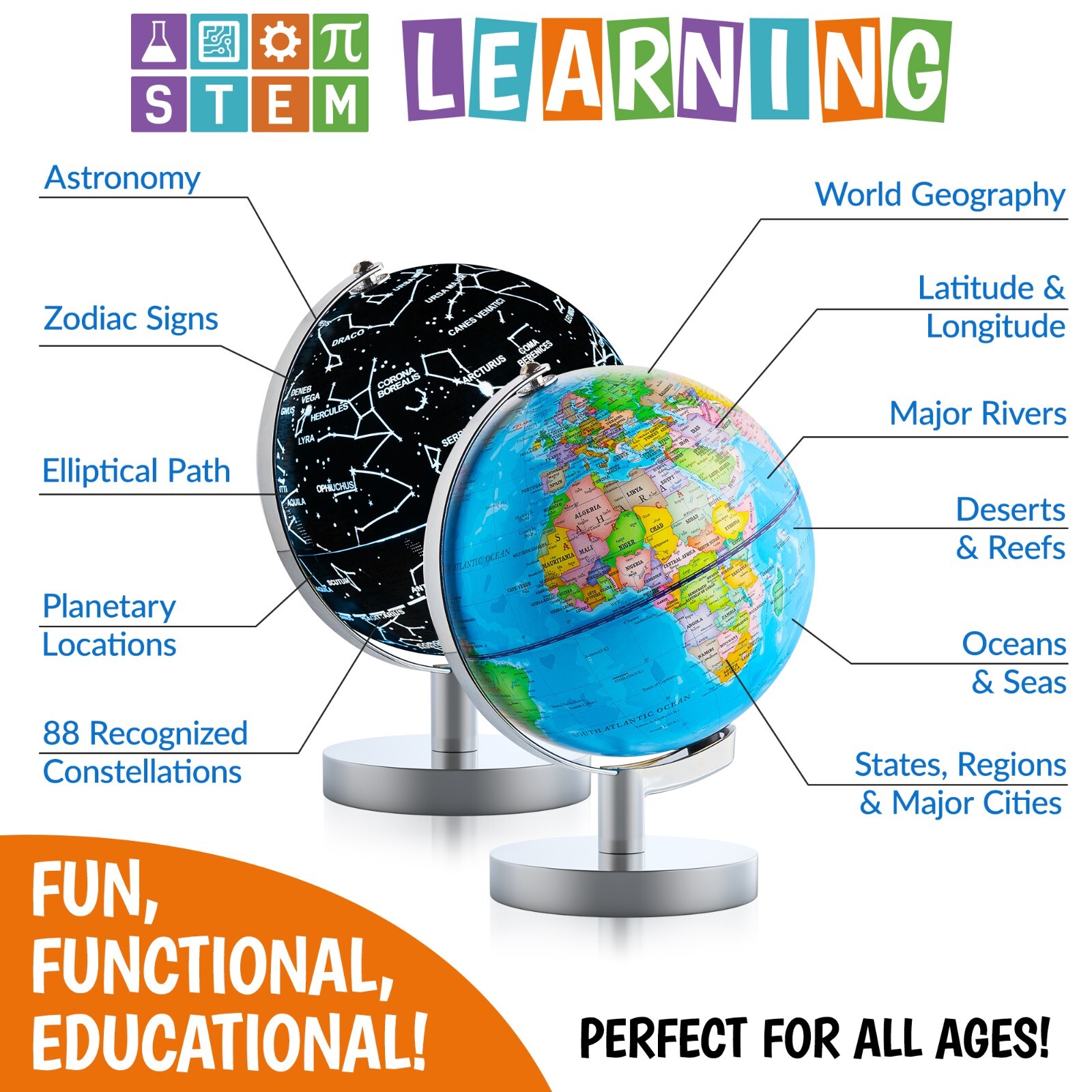 USA Toyz Illuminated Globe of the World with Stand – 7.2″ Diameter