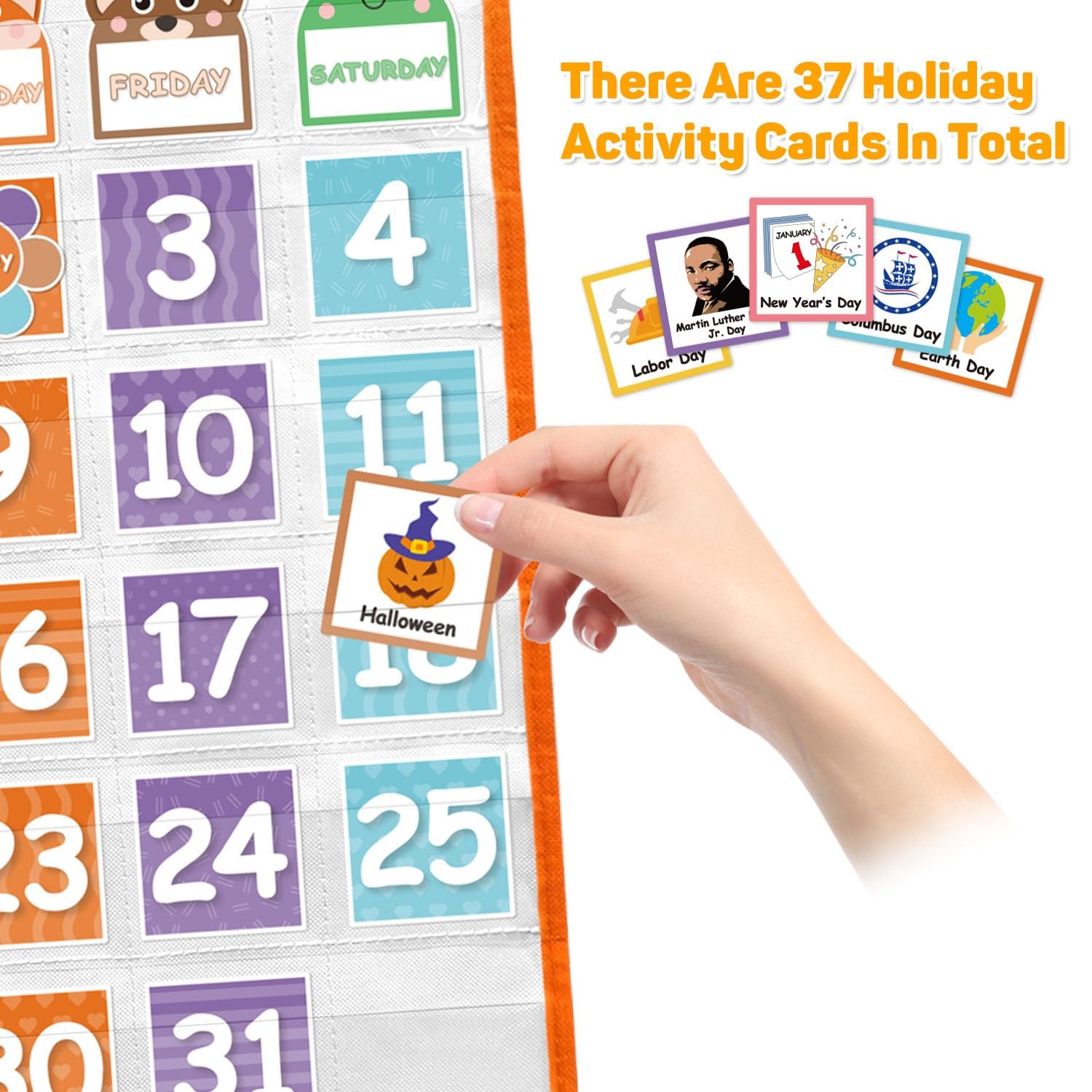 Animal Face Monthly Calendar Pocket Chart for 4 x 6 inches, orange