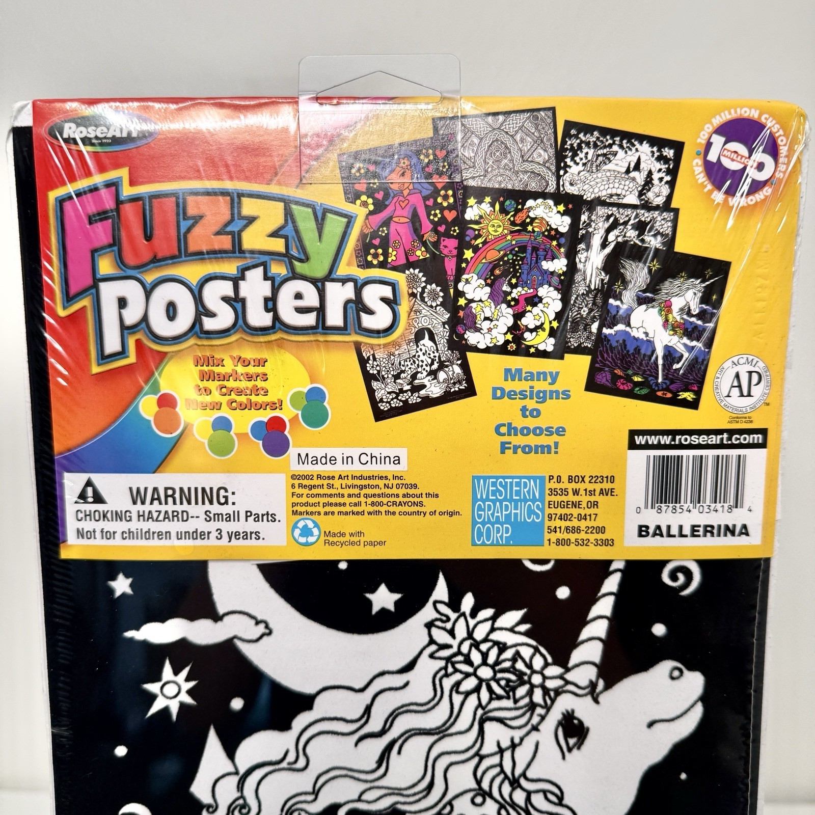 VTG Fuzzy Poster RoseArt Unicorn Horse Fantasy Velvet Art 8×20 Set Of 2 2002 New