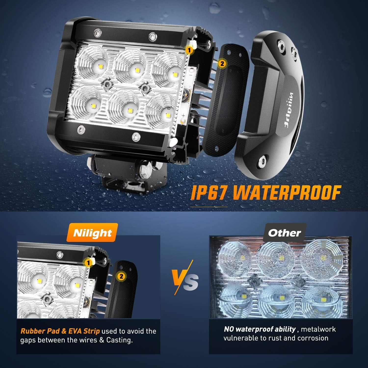 Nilight LED Pods 4PCS 18W 1260lm Flood LED Light Bar Driving Fog Light Off Road