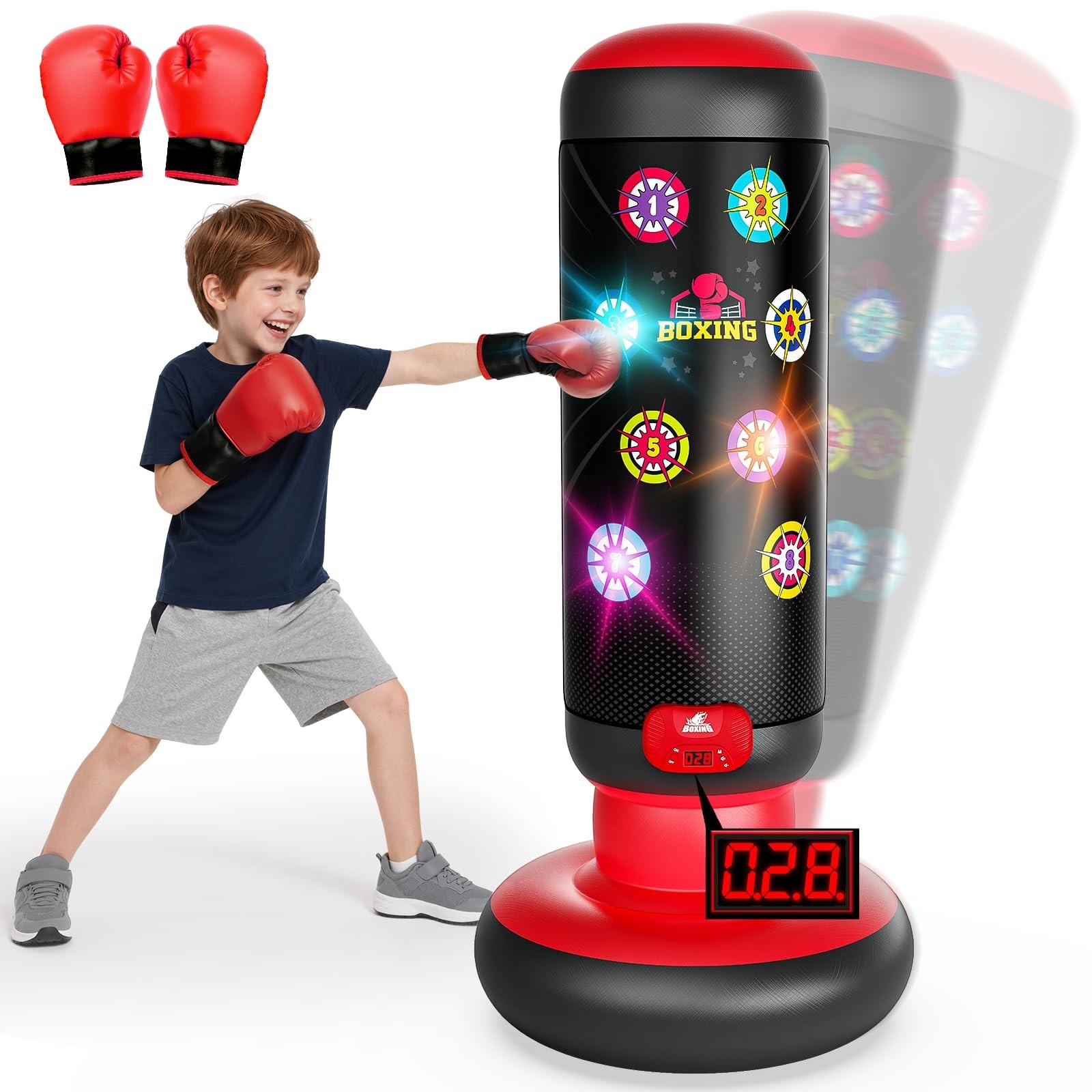 HopeRock Punching Bag for Kids, Boxing Set with Scoring, Light, Music, 4 Game…