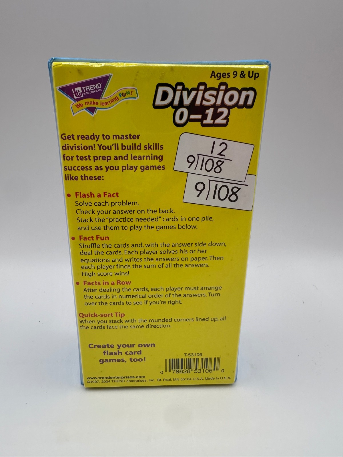 NEW Unopened Trend Enterprises Division Flash Cards 0-12 91 Cards 9+