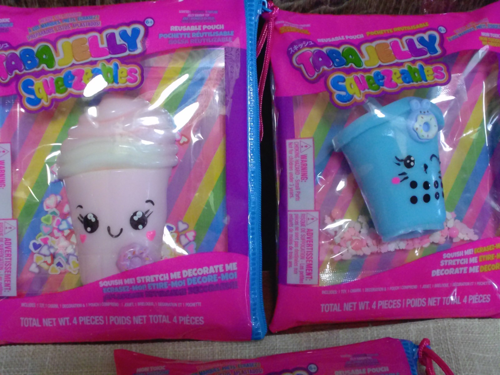 3 Taba Jelly Squeezeables PINK SHAKE AND BLUE CUP Squishy, SCENTED Squeeze Toy
