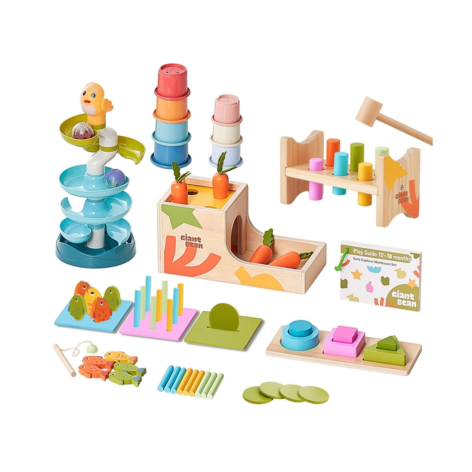 Giant bean 8-in-1 Wooden Montessori Toys Set Learning Toys for Baby… Fast Ship