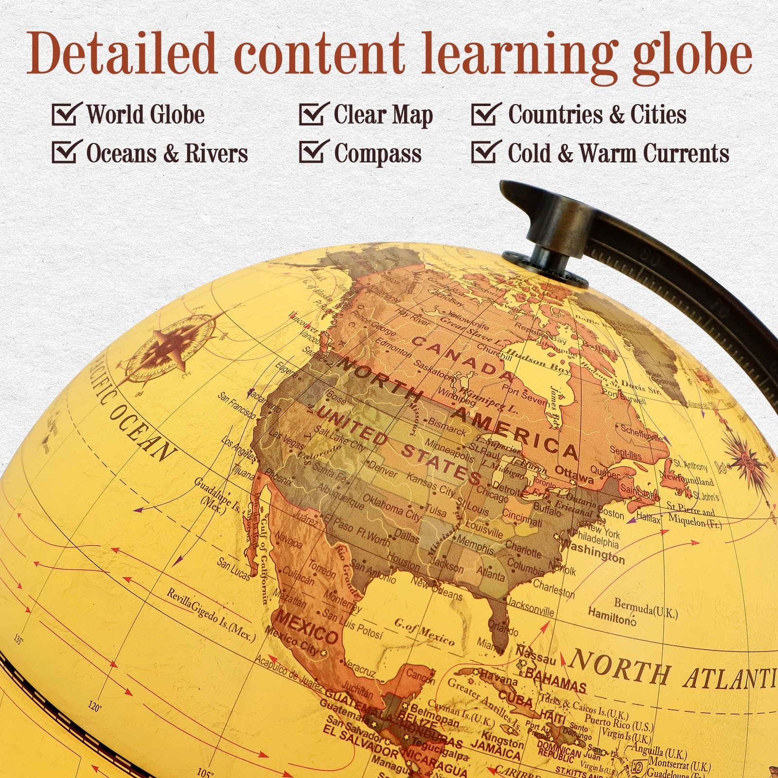 Illuminated World Globe with Wood Stand, 8” Vintage Globes 8 inch