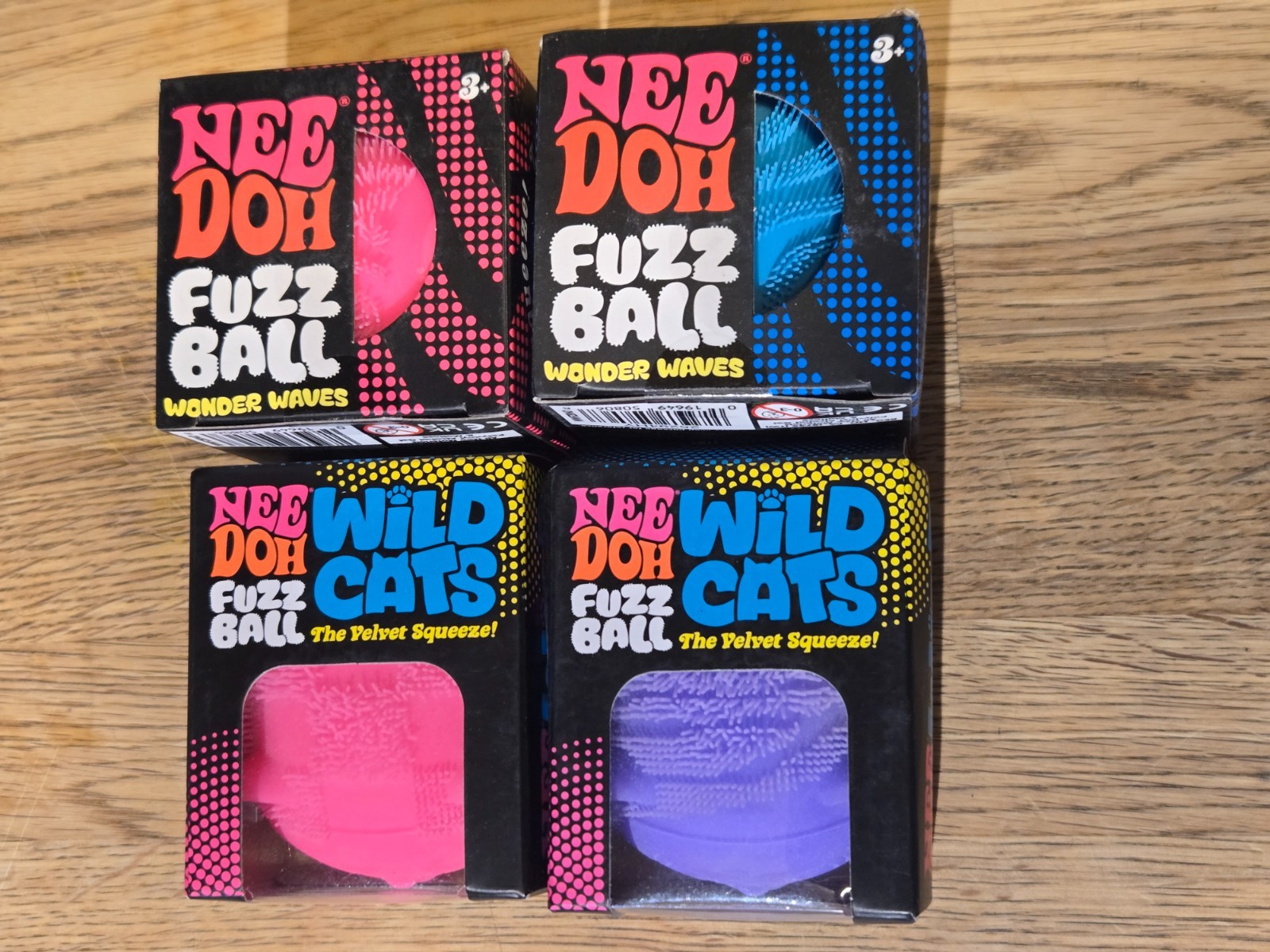 Lot of 4: NeeDoh Super Fuzz Ball XL x2 + Wild Cats Fuzz Ball x 2 Random colors