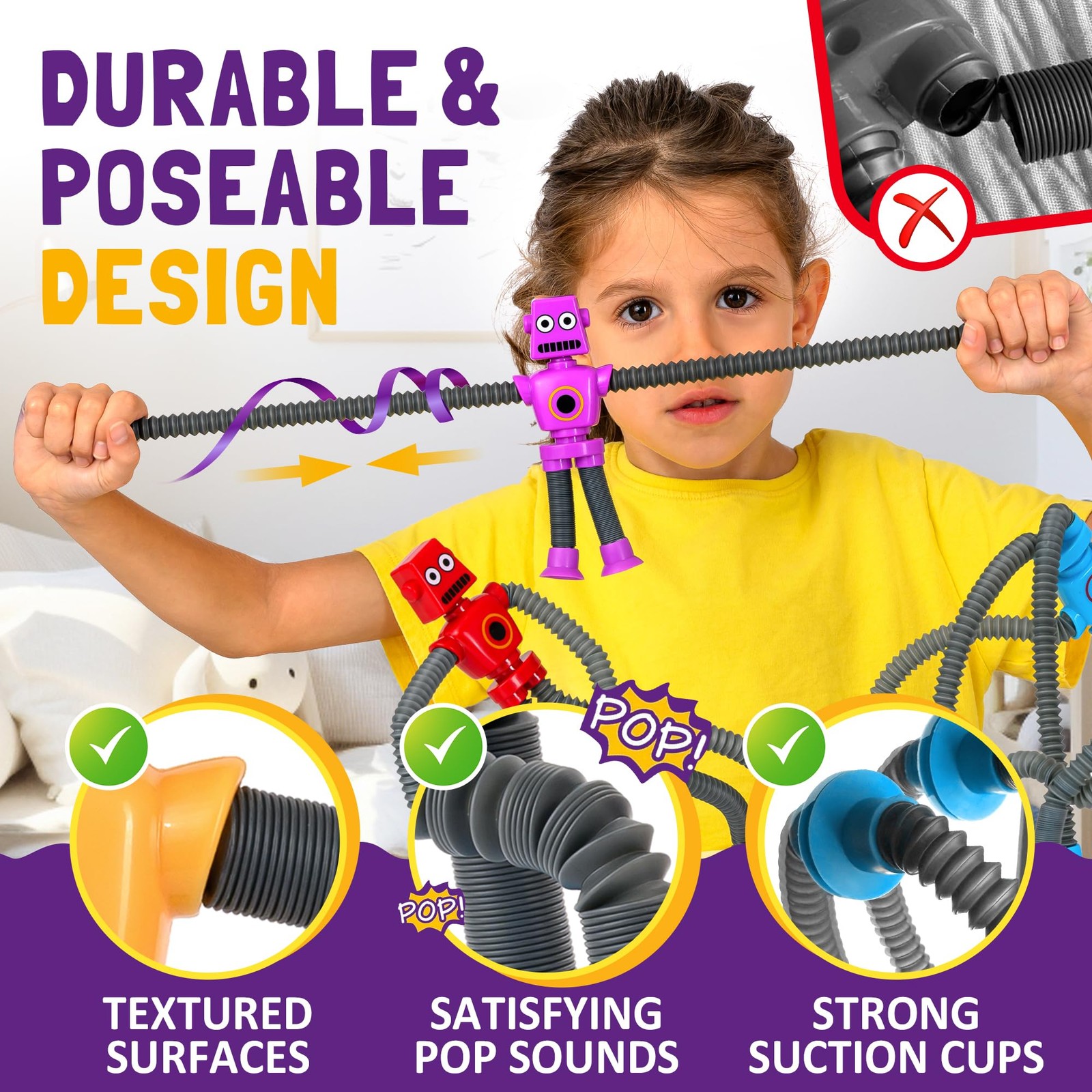nutty toys Sensory Robot Toys 4pk – Top Pop 1 Count (Pack of 4), Multicolor