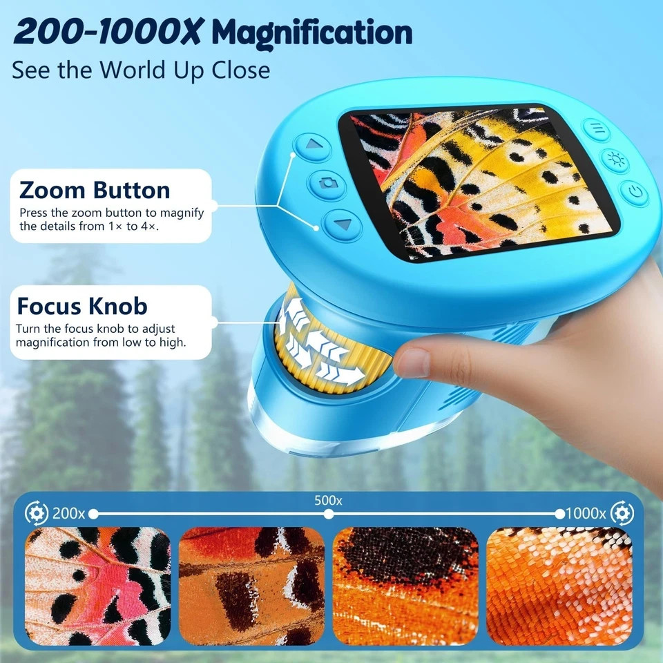 1000X Handheld Microscope for Kids, 4K 2.4″ Screen Digital Kids Microscopes w…