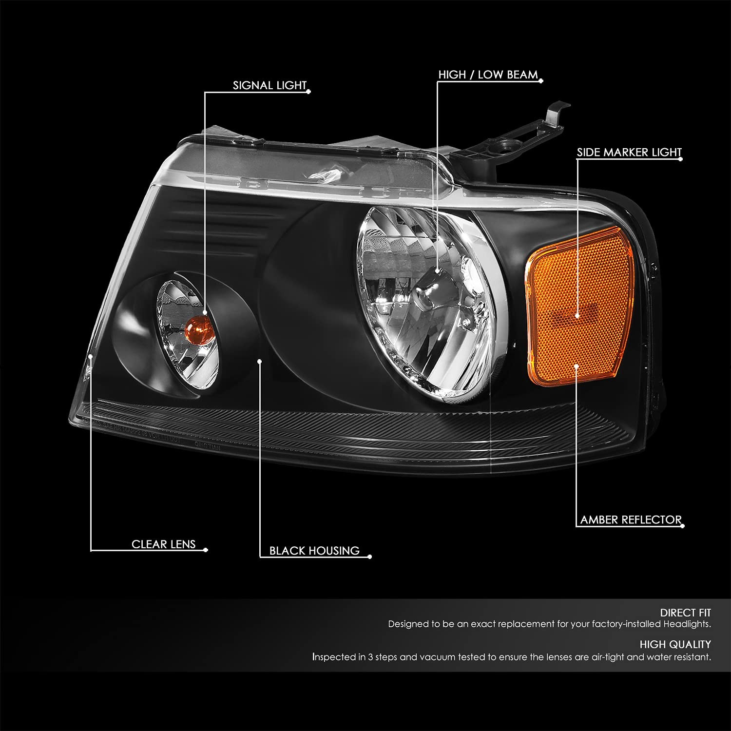 F 150 04 08 Headlights Black Headlight Assembly Compatible with F 150 Mark LT