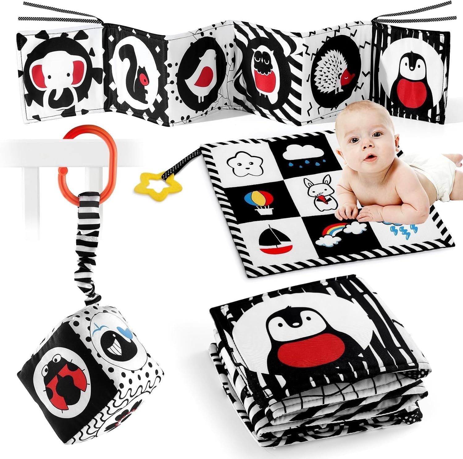 SAMMAS 3 Pcs Black and White High Contrast Baby Toys, 0-6 Months, Sensory…