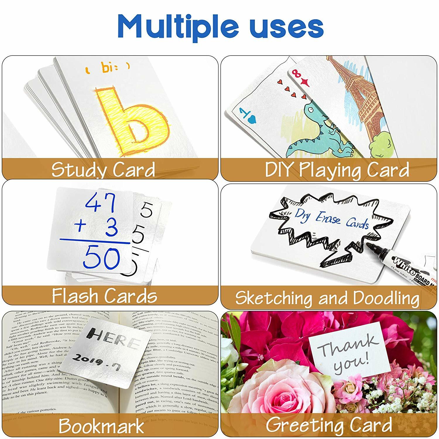 180x Dry Erase Index Cards Blank Playing Cards Note Cards School Work Learning
