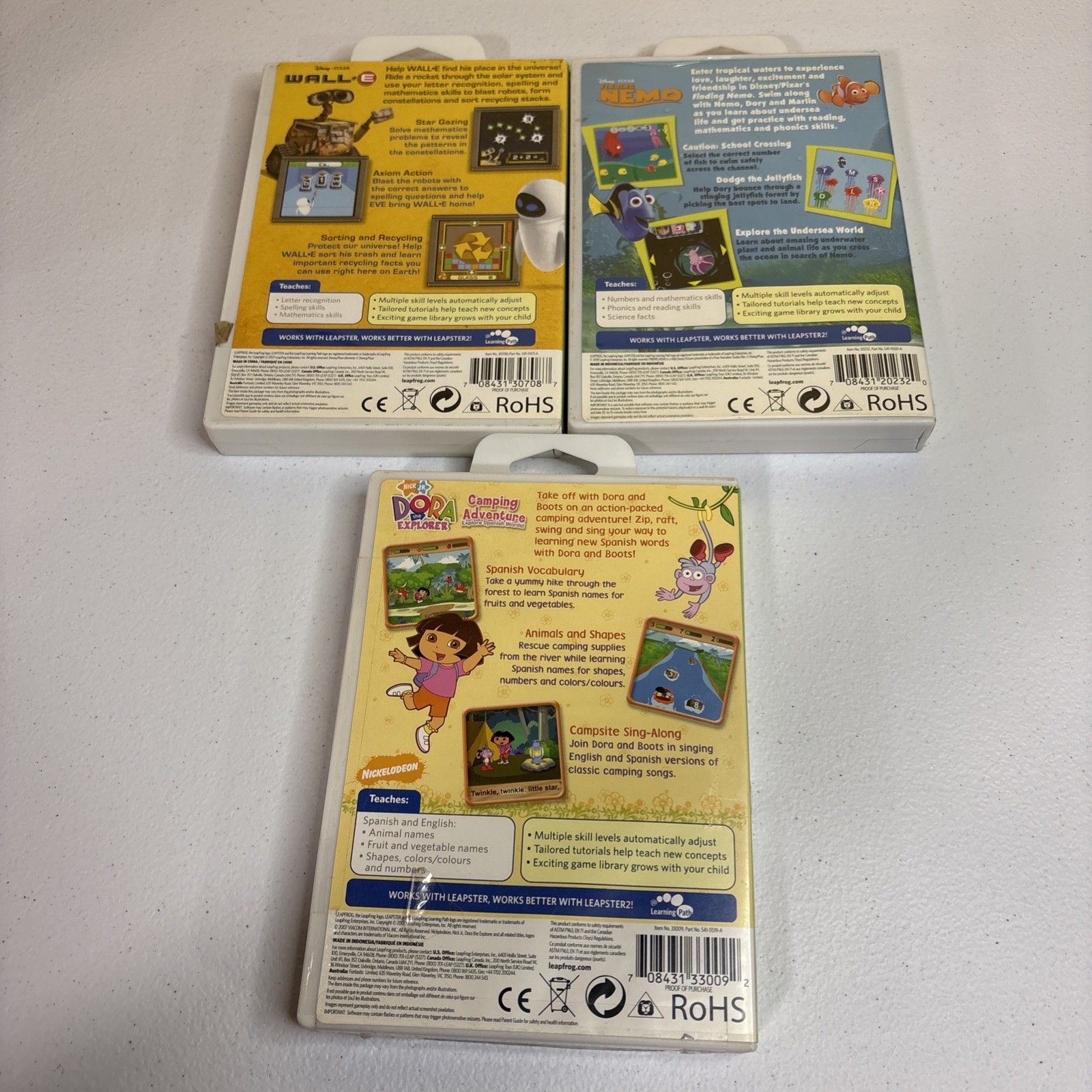 Leapster Learning Game CIB Lot 3 Games Wall-E, Finding Nemo, Dora The Explorer