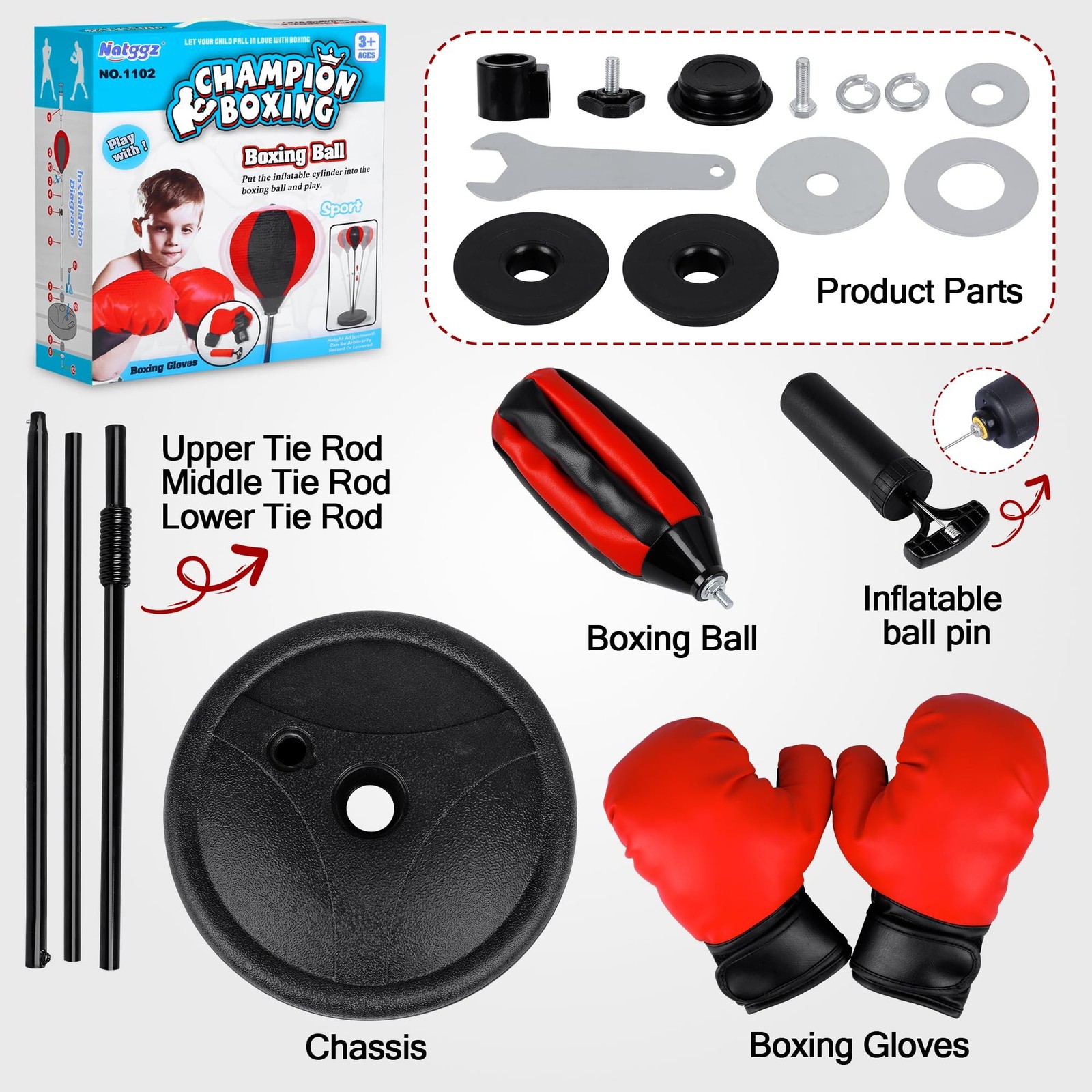 Punching Bag for Ages 3 4 5 6 7 8+ Years Old Kids, Boxing Bag Set Toy with Bo…