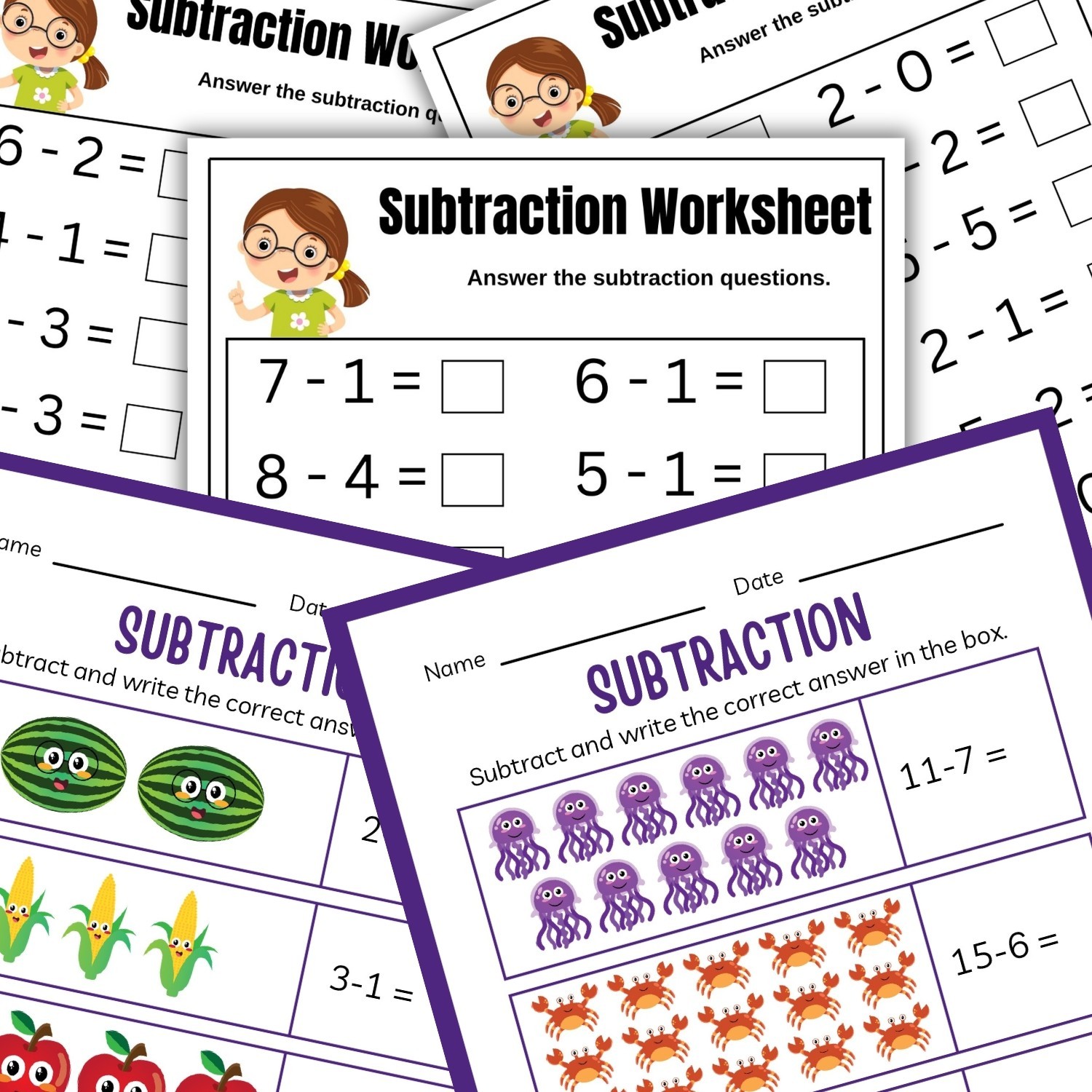 Subtraction Worksheets Printable for Kids | Classroom & Homeschool Activities