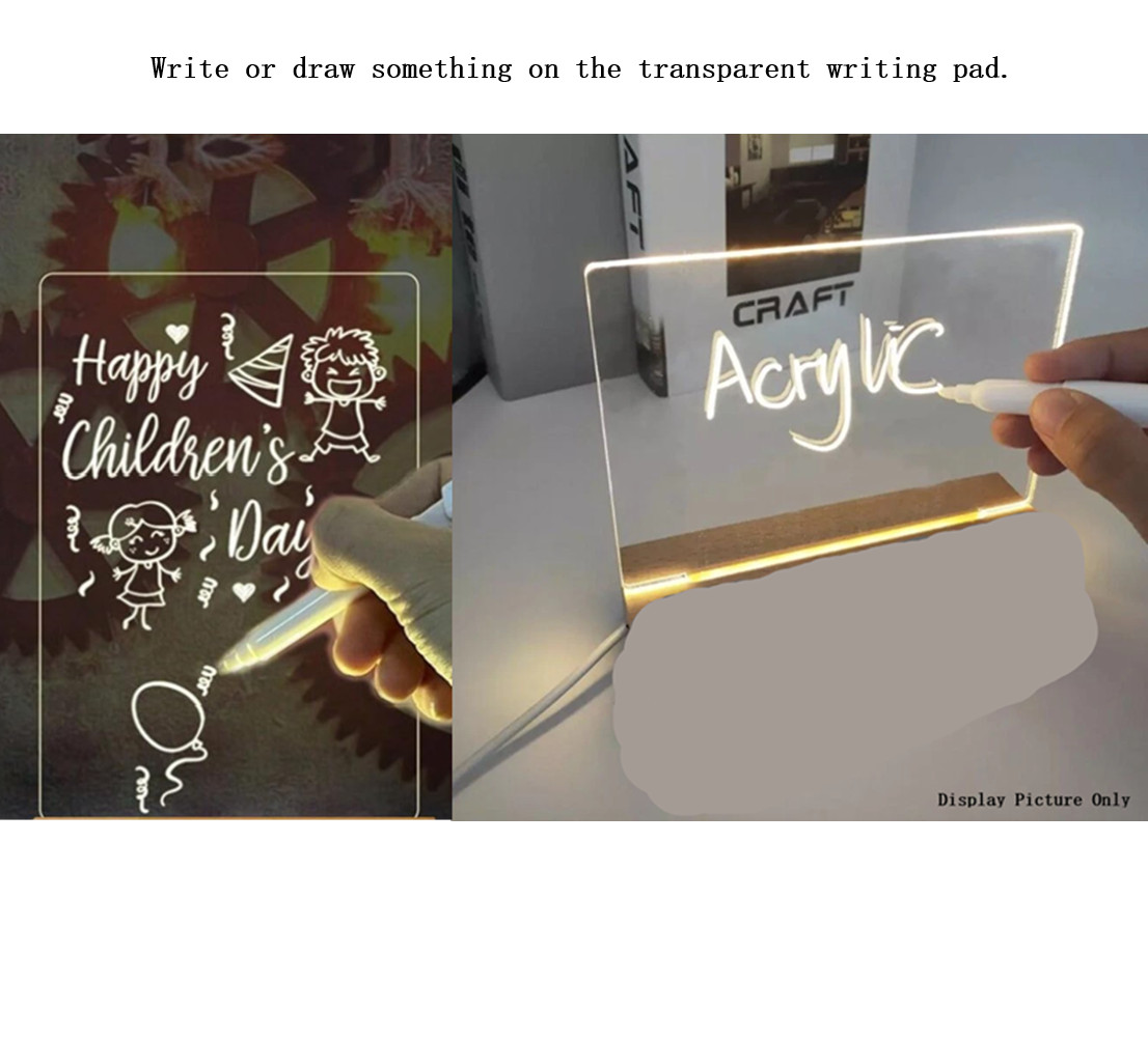 Nice Gift for Kids LED 3D Erasable Writing CLEAR BOARD W/ USB-powered LED Night