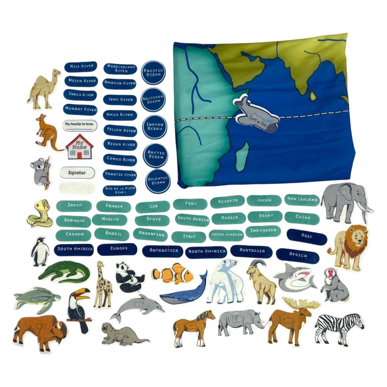 Discovery Kids Fabric Activity World Map Continents Countries Oceans