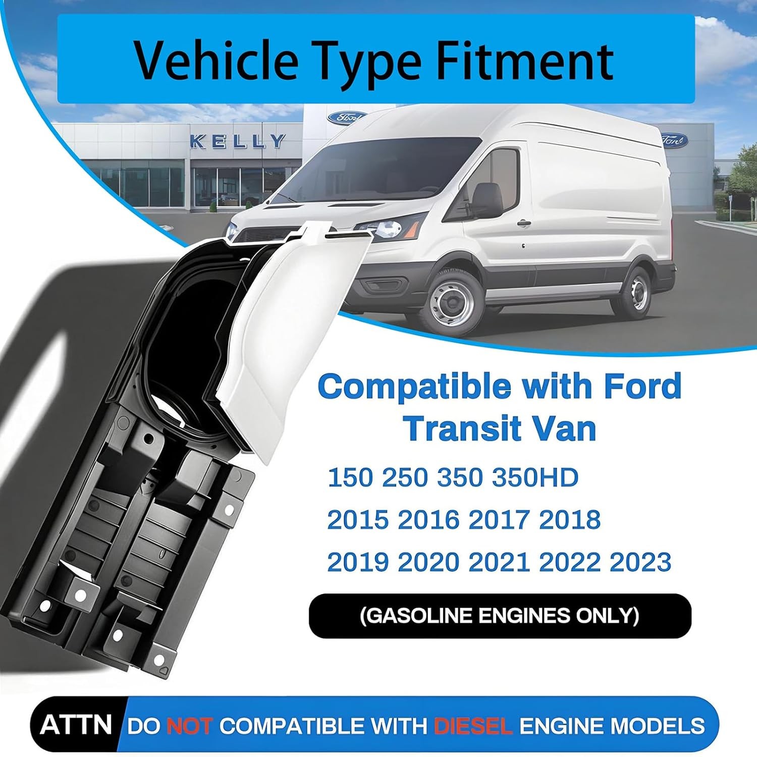 Transit Fuel Door/Gas Door Assembly with White Cover Compatible with 2015-2023 F