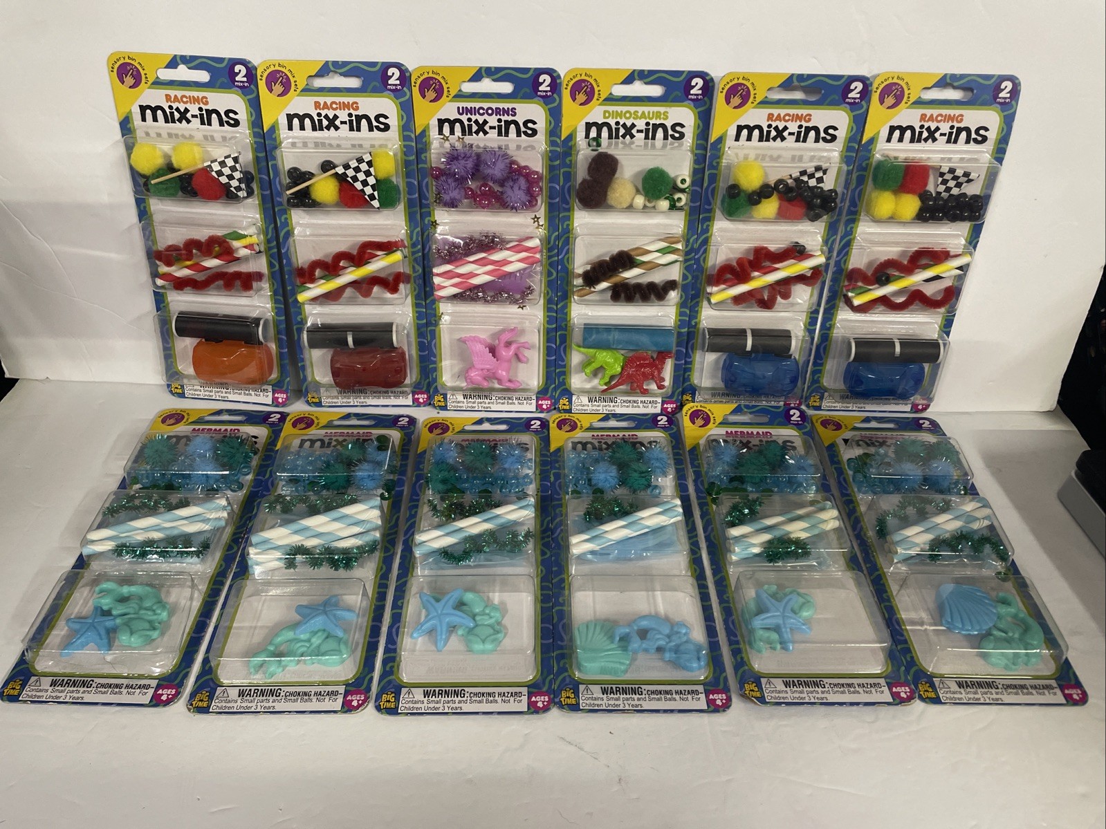 Sensory Bin Mix-in 12 Sets— 4 Racing 1 Dinosaurs 1 Unicorns 6 Mermaids