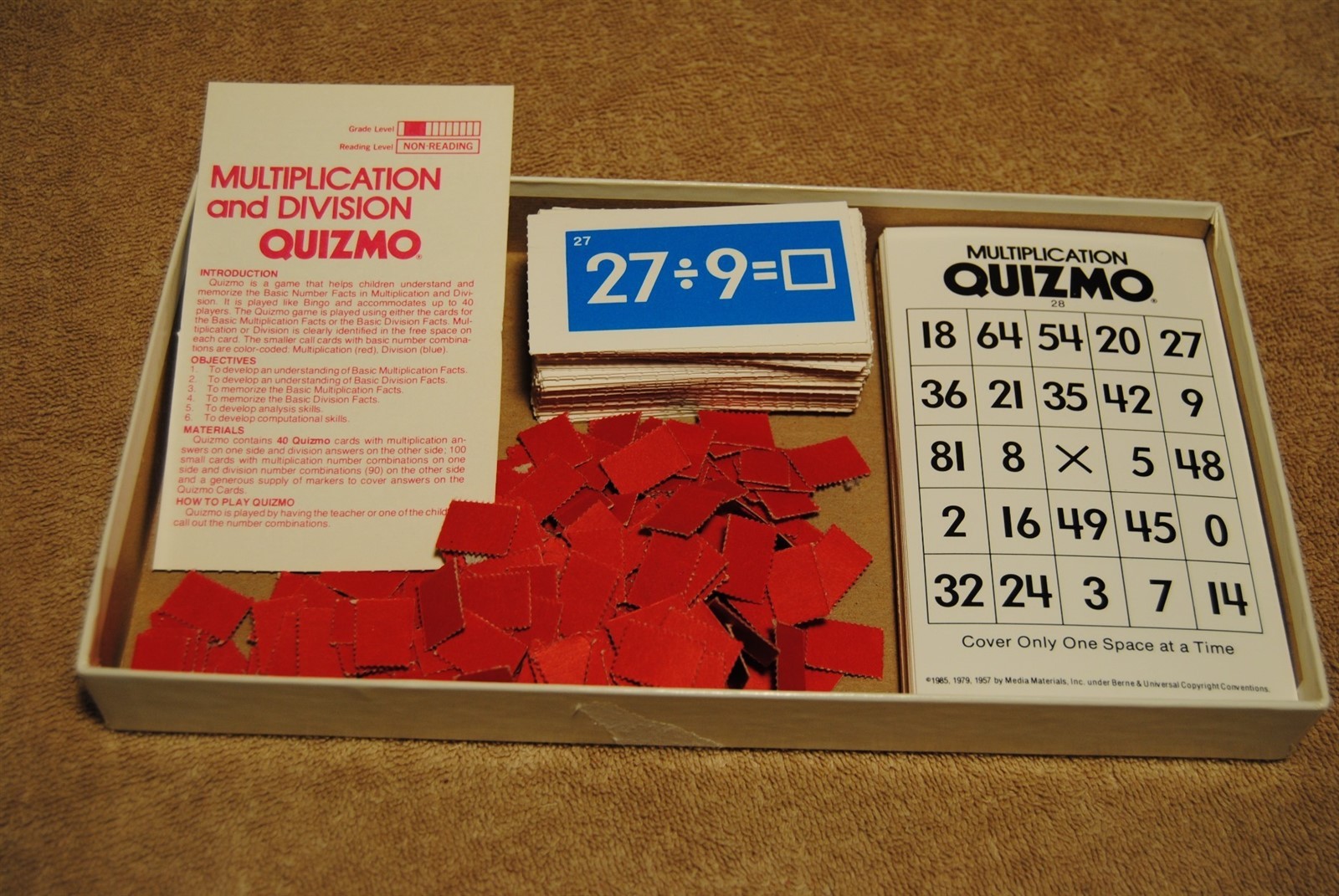 Quizmo Multiplication Division Educational Lotto Game Complete 1985