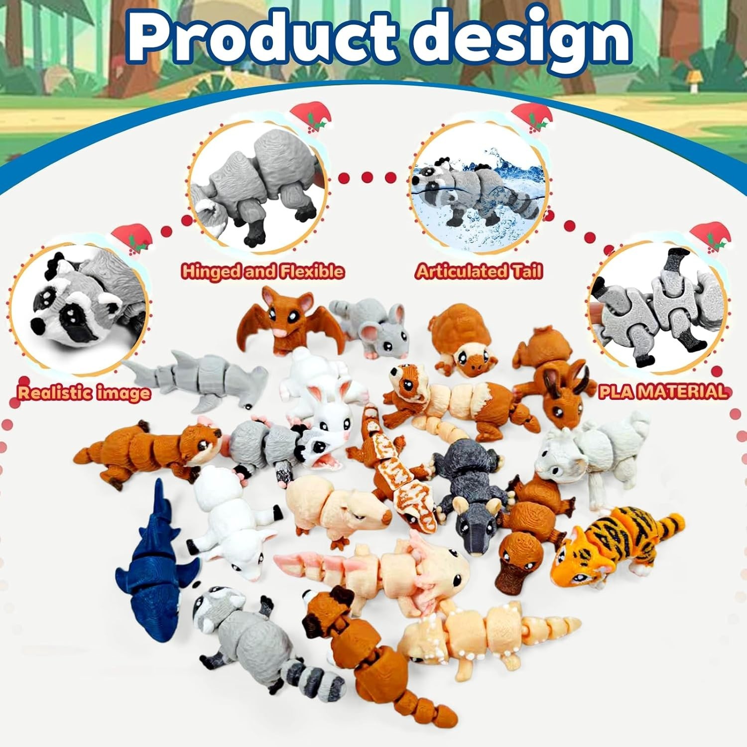 Animal Figurines Set Miniature 3D Printed Collectibles Movable Joints Decor