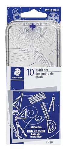 STAEDTLER 10-Piece Math Set with Metal Compass, 6″ Ruler Compact, Multicolor