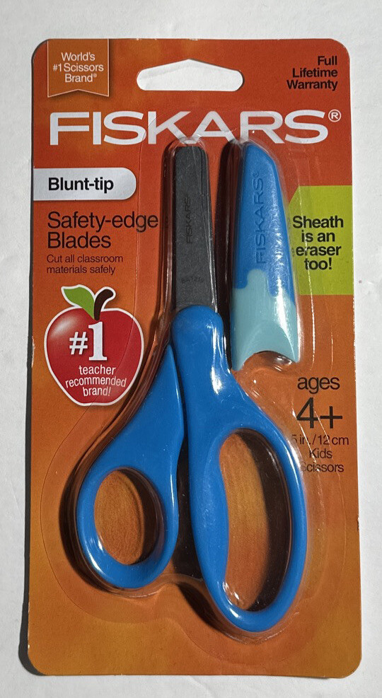 Scissors +4 Ages Fiskars Safety Blunt-tip Edge Blade Blue Scissors w/ Sheath