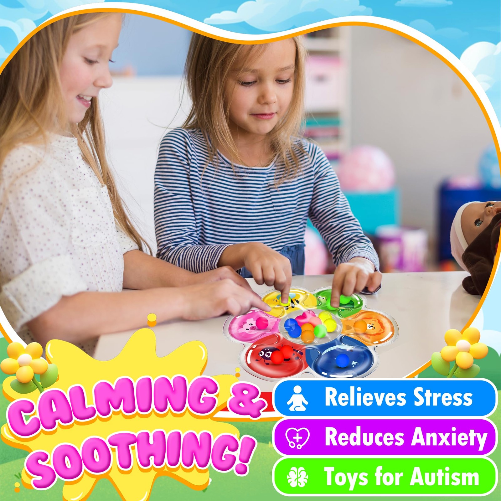 MORECOLL Color Sorting Sensory Toys Orange, Blue, Red, Pink, Yellow, Green