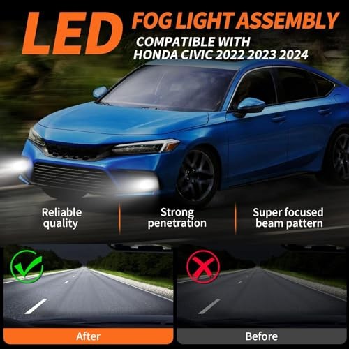 Front Bumper Fog Lights Assembly Compatible with 2022 2023 2024 Civic Pair Fog