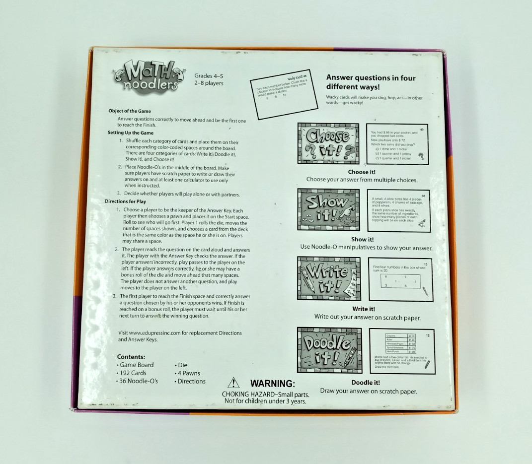 Math Noodlers Game, Grades 4-5 by Edupress- INCOMPLETE / MISSING Parts / Pieces