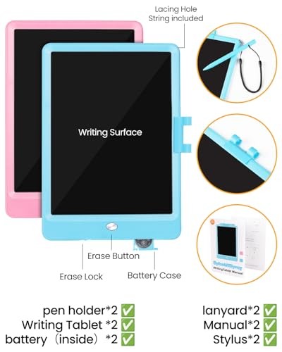 SplashNSpray Writing Tablet, 2pack LCD Drawing Tablet for Kids, Colorful