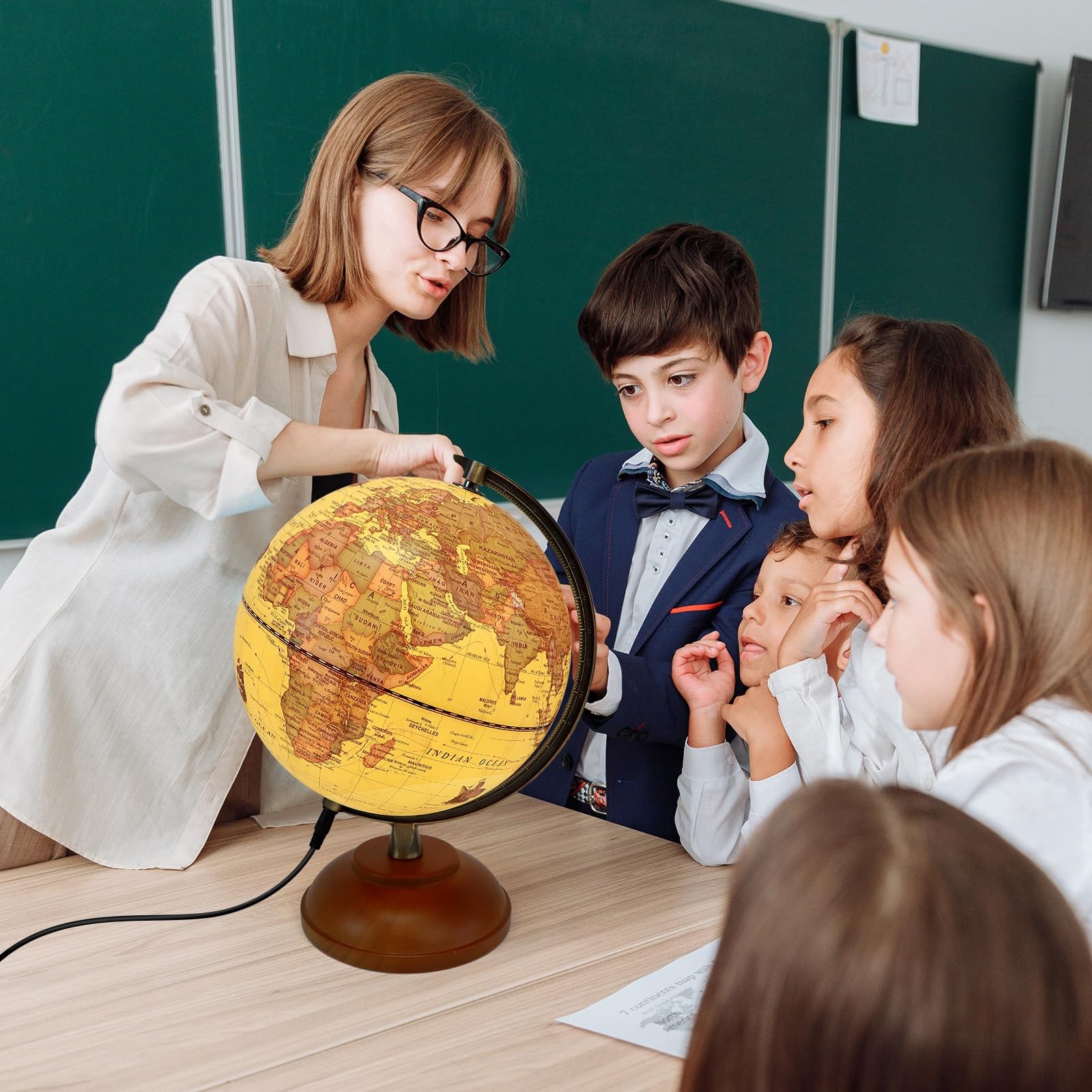 Illuminated World Globe with Wood Stand, 8” Vintage Globes 8 inch