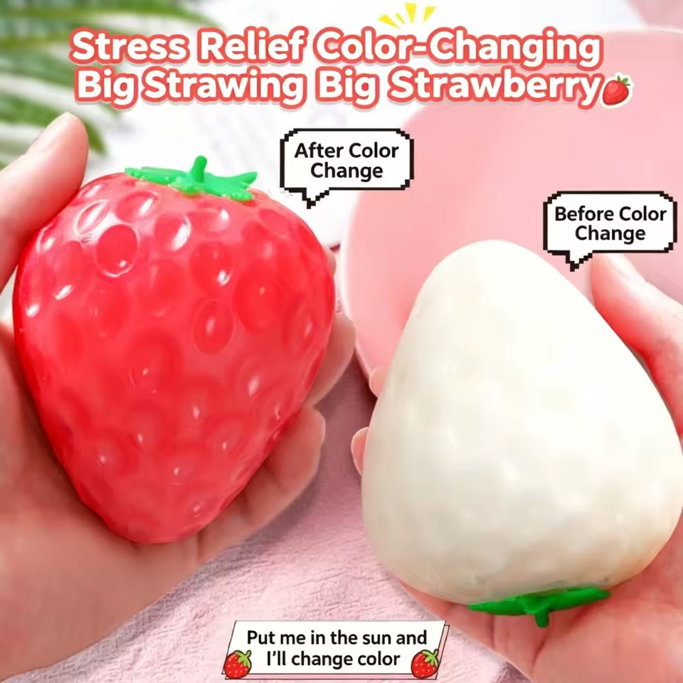 Color Changing Strawberry Stress Ball Squishy Fidget Toy Sensory Squeeze Fruit