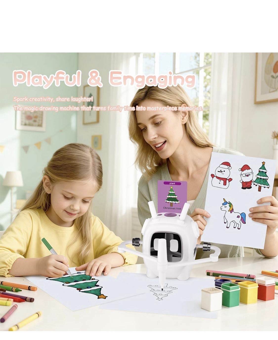 Kids Drawing Robot Learning Toy Set w/ 192 Drawing Cards & Markers, Ages 4-10