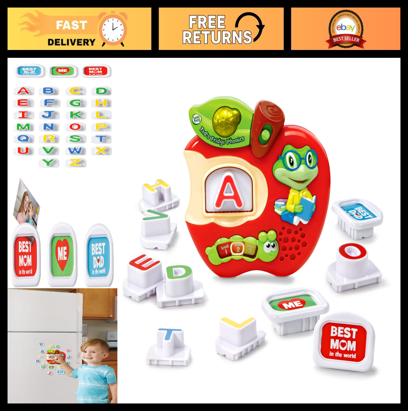 Magnetic Letter Set for Kids – LeapFrog Tad’s Fridge Phonics Educational Toy