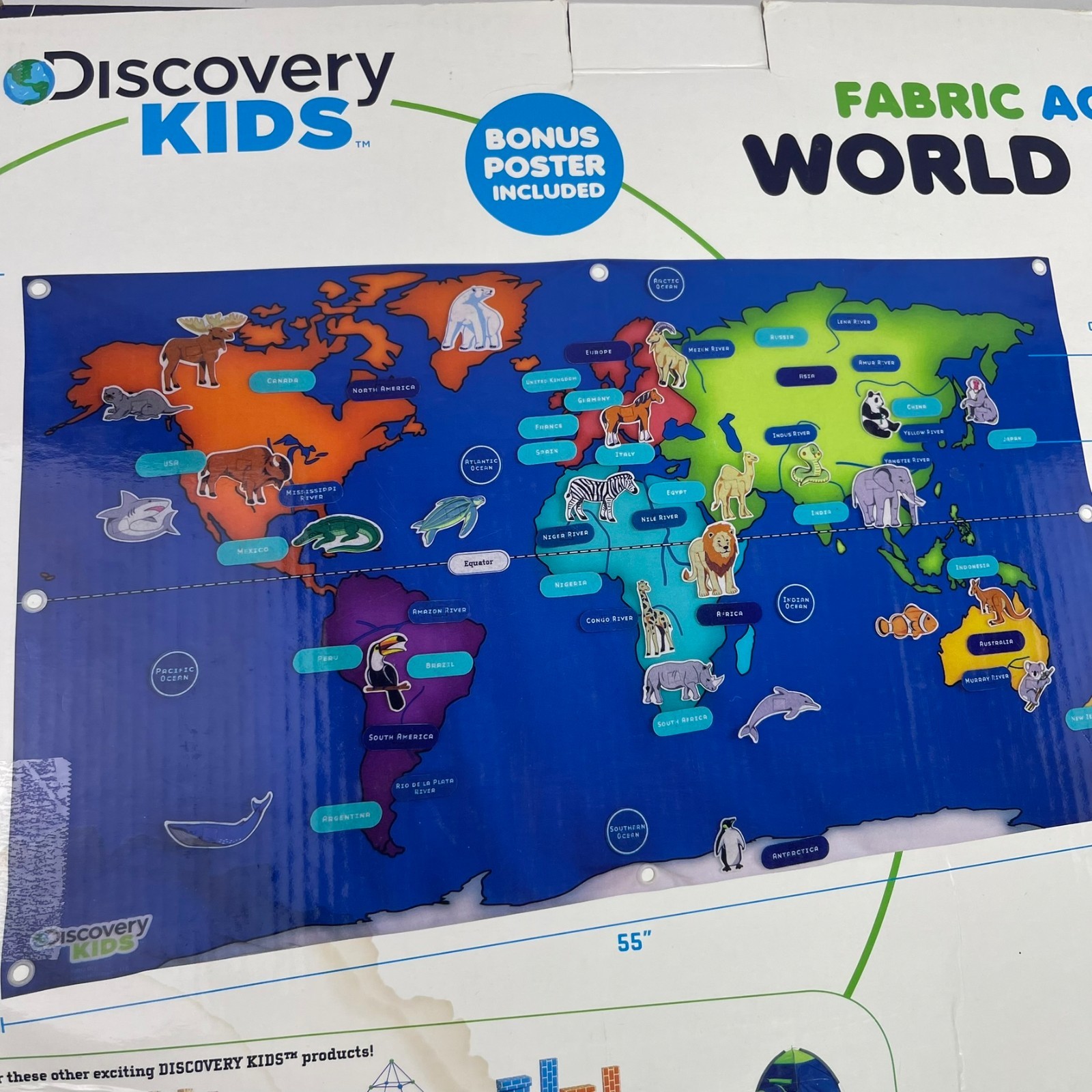 Discovery Kids Fabric Activity World Map Continents Countries Oceans